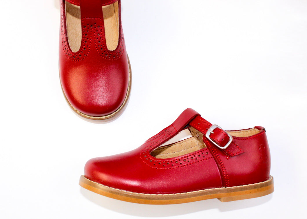 Women's Red T-Strap Shoes - Red Leather Shoes | Piccolo Shoes